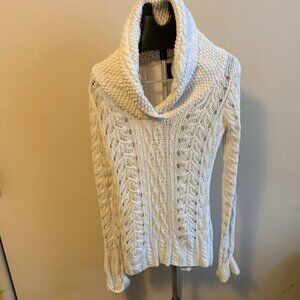 ii Sisters Ivory Open Weave loose Cable Knit Cowl Neck Sweater